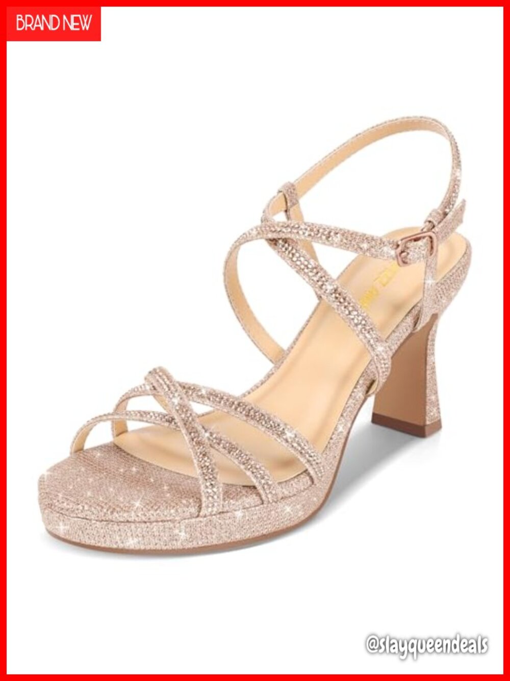 Sparkly Rhinestone Platform High Heels Block Chunky Strappy Ankle Strap Open